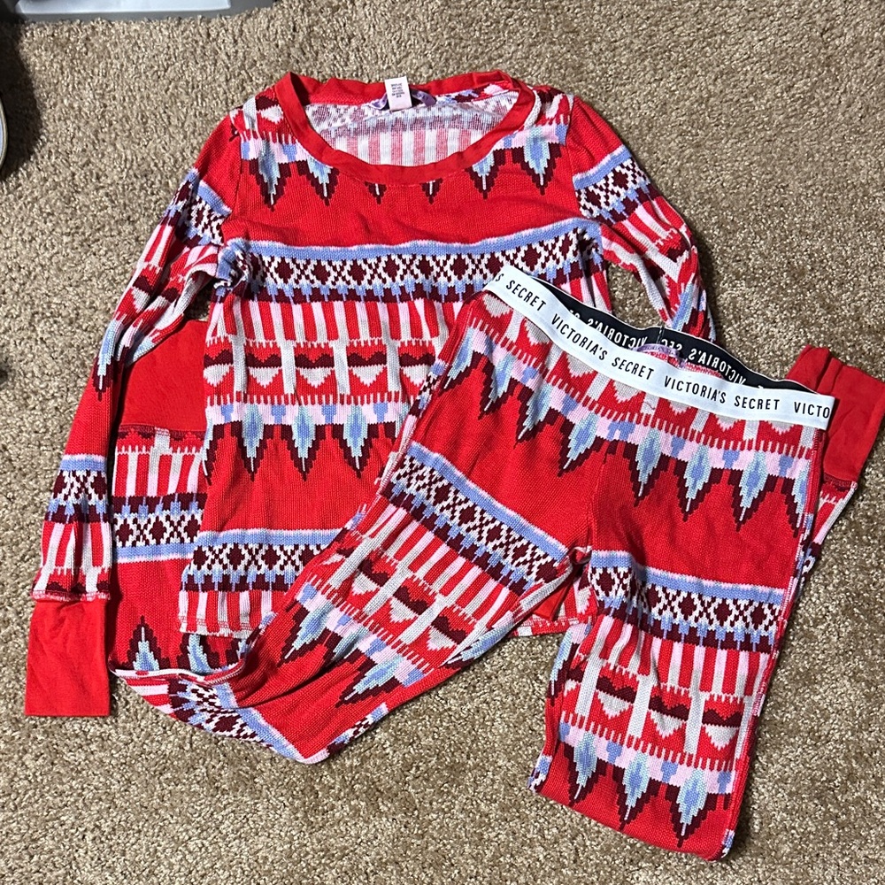 Victorias Secret Fireside THERMAL RED FAIRISLE Pajama Set Pajamas XS